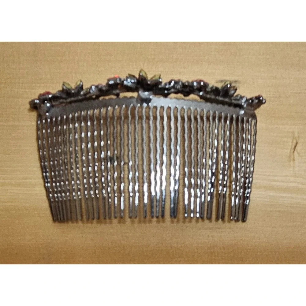 Rhinestone RED Flower‎ Hair Comb Red Crystal Bridal Headpiece Prom Y2K